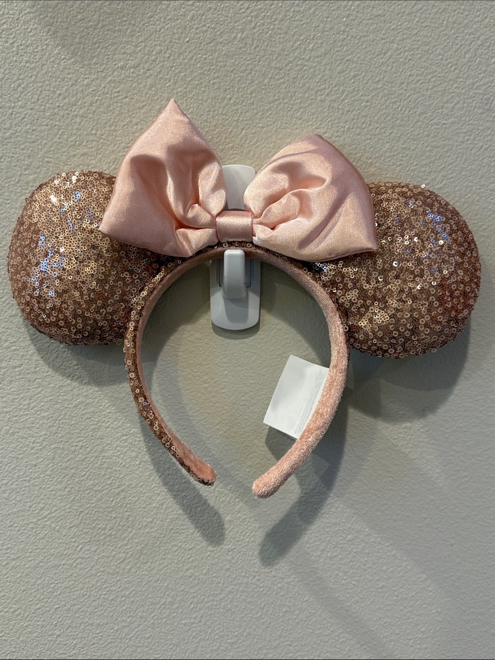 Disney Parks Sparkle Rose Gold Sequin Minnie Ears with Bow